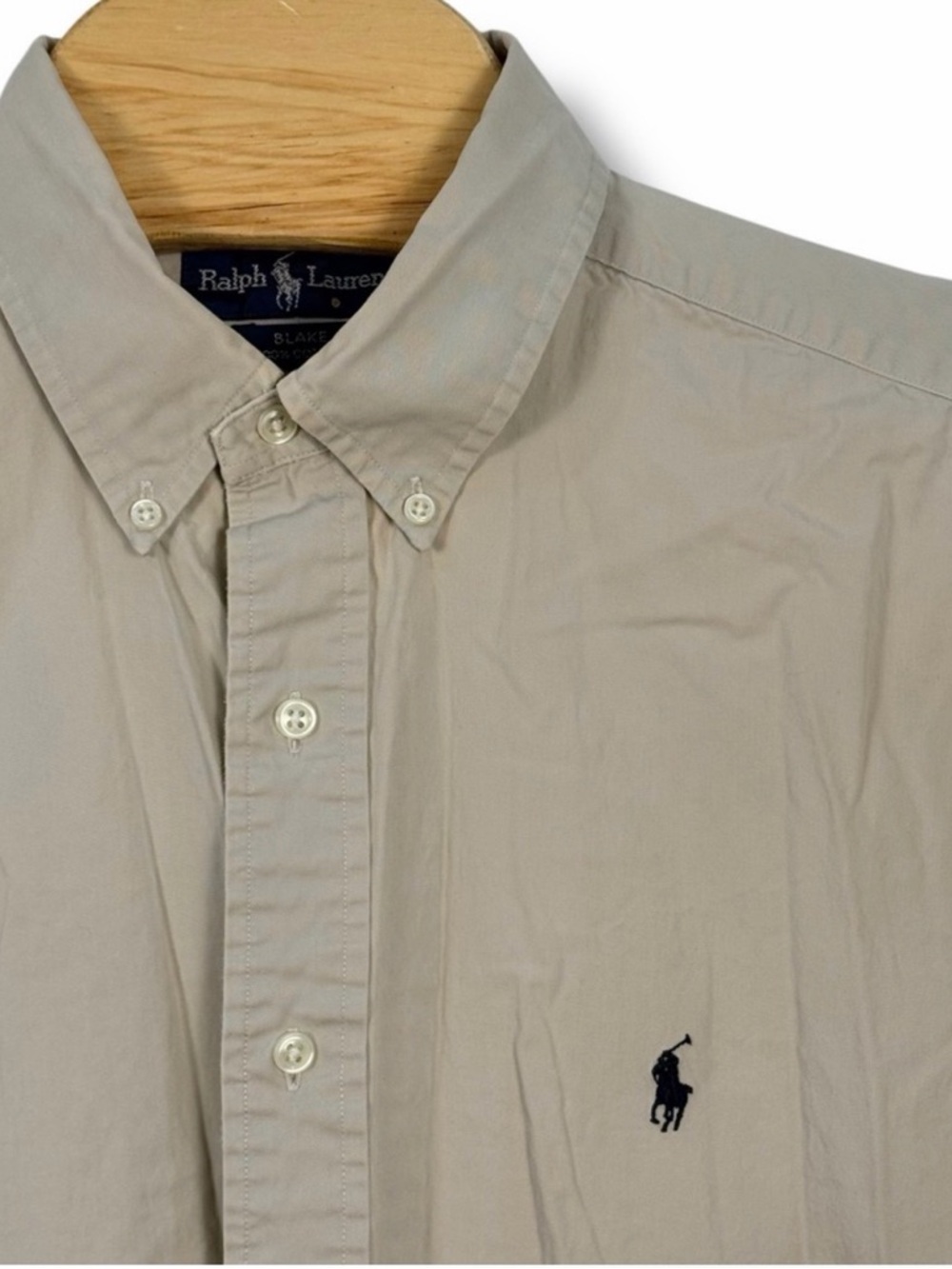 Vintage Ralph Lauren Button Down Shirt Mens XL Beige Tan Fade Blake Cotton Twill